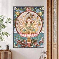 Tranh Phật Mẫu Chuẩn Đề Vương Bồ Tát| Thangka Mật Tông| Treo Phòng Thờ