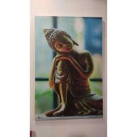 Tranh phật ngồi thư thái, kích thước 30x45, 40x60 gỗ lụa cao cấp