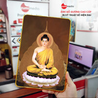 Tranh Phật Thích Ca và lá cây Bồ Đề, tranh gỗ gương cao cấp