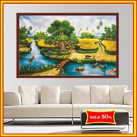 Tranh Phong cảnh Làng Quê Việt Nam - Tranh Quê Hương treo phòng khách đẹp kích thước 60x90cm