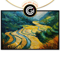 Tranh phong cảnh quê hương cánh đồng ruộng bậc thang lúa chín.Tranh treo tường,dán tường.CGI-476