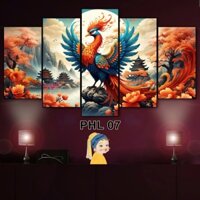 Tranh Phượng Hoàng Lửa - Bộ 5 Tấm Dán Tường Cán Fomex 5mm Dán Keo Decor Trang Trí Nhà Cửa , Phòng Khách.. BH Vận Chuyển