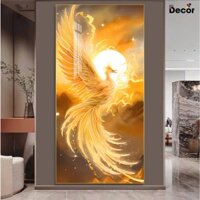 Tranh Phượng Hoàng Lửa - Tranh treo tường chất liệu tráng gương viền vàng cao cấp- Trang trí Decor phòng