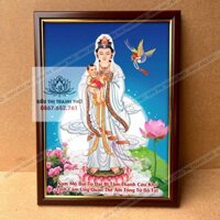 Tranh Quan Âm Tống Tử 34x46cm bằng vải khung composite bền đẹp