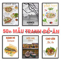 Tranh quán ăn : cơm tấm, phở, bánh mỳ, hủ tiếu, bún đậu, bún chả. Tranh canvas có khung và móc treo