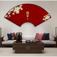 Tranh quạt cánh hoa mùa xuân decor phòng khách shop thời trang tạo điểm nhấn cho gia chủ chất liệu tráng gương BH 5 năm