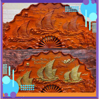 Tranh quạt gỗ hương treo tường : thuận buồm xuôi gió. Trang trí nội thất gia đình, công ty, cửa hàng, quà tặng