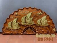 Tranh Quạt Gỗ Thuận Buồm Xuôi Gió Treo Tường Gỗ Hương Đỏ
