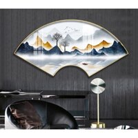 Tranh Quạt Treo Tường Tráng Gương Cao Câp Chủ Đề Núi Sông Sáng Tạo Trang Trí Phòng Khách, Ngủ, Bếp OHA Decor