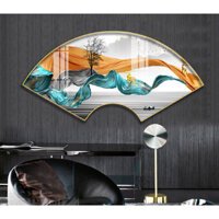 Tranh Quạt Treo Tường Tráng Gương Cao Cấp Núi Sông Trùng Điệp Trang Trí Phòng Khách, Ngủ, Bếp OHA Decor