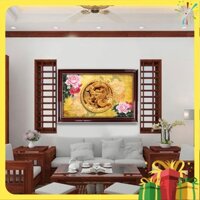 Tranh rồng cuộn hoa mẫu đơn W781 - tranh phong thủy