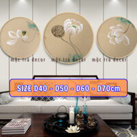 Tranh sen tròn canvas - tráng gương mộc mạc trang trí ban thờ, phòng thiền, đọc sách, yoga có tặng kèm đinh treo