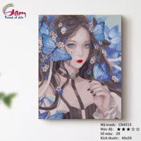 Tranh số hoá cô gái hoa bướm mới lọ màu to 5ml  2 bộ cọ  khung 2.5cm CN4515