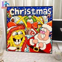 Tranh số hóa HAMLET 40*40cm hình Spongebob Squarepants đóng khung trang trí thủ công DIY