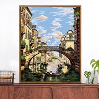 tranh số hoá Tự làm kiến ​​trúc cảnh quan tô màu kỹ thuật số bằng tay sơn dầu trang trí cây cầu Venice11