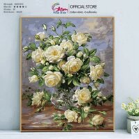 Tranh Số Hoá Tự Tô Màu Hoa Sơn Trà Trắng GAM Đã Căng Khung 40x50cm BH0049C
