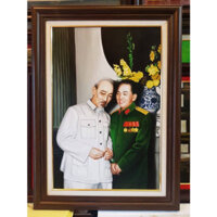 Tranh sơn dầu Bác Hồ &amp; Đại Tướng Võ Nguyên Giáp - s244