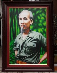 Tranh sơn dầu- Bác Hồ mặc áo lính -S252