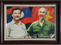 Tranh sơn dầu- Bác Hồ với Hoàng Thân XUPHANUVÔNG -S223