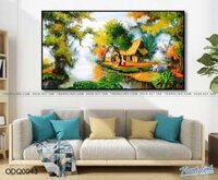 Tranh Sơn Dầu Đồng Quê Ngôi Nhà Rơm và Khói Bếp Chiều Quê – ODQ0043