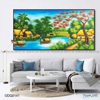 Tranh Sơn Dầu Đồng Quê Phượng Đỏ Hoa Bên Dòng Sông – ODQ0141