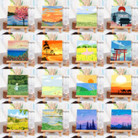 Tranh sơn dầu kỹ thuật số DIY / trang trí tường nhà cửa / 20 × 20cm có khung / hoa / phong cảnh / điểm tham quan