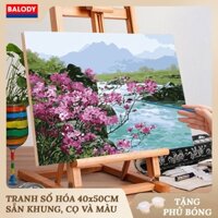 Tranh Sơn dầu Số hóa Phong cảnh Hoa núi nở rộ MS111 40x50cm BALODY có khung, màu, cọ, móc treo tường