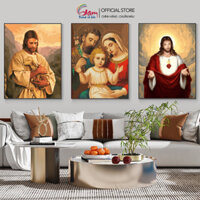 Tranh sơn dầu số hóa trang trí treo tường Công giáo Chúa Giê su Mẹ Maria có khung dày 2.5cm