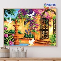 Tranh sơn dầu số hoá tự tô màu trang trí tường METIS OFFICIAL phong cảnh khổ 40x50cm đã căng khung C021