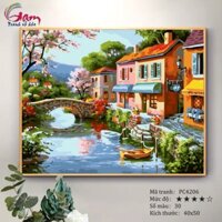 Tranh sơn dầu số hóa tự tô màu theo số Gam Phong Cảnh Dòng Suối Mùa Xuân căng sẵn khung 2,5cm size 40x50cm PC4206