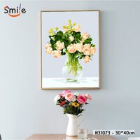 Tranh sơn dầu số hóa tự tô màu theo số cao cấp Smile FMFP Bình hoa hồng H31073