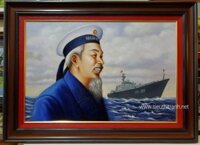 Tranh sơn dầu vẽ tay – Bác Hồ thăm bộ đội Hải Quân Việt Nam năm 1959 -S259