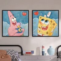 Tranh Sơn Dầu Vẽ Tay Hình Spongebob SquarePants Pie Star