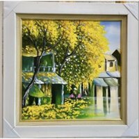 tranh sơn dầu vẽ tay phố hoa kích thước 30x30cm