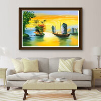 Tranh sơn dầu phong cảnh sông thuyền SD433