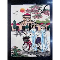 TRANH SƠN MÀI CÔ GÁI ÁO DÀI - DI SẢN VIỆT NAM 15x20cm