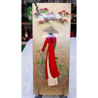 Tranh sơn mài dáng dài cô gái Việt Nam Thanh Bình Lê, hàng xuất khẩu size 20x50 cm