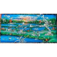 Tranh sơn mài đồng quê khảm cừ Thanh Bình Lê, hàng xuất khẩu size 80x160 cm
