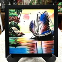 Tranh sơn mài đồng quê size 30x30 cm thích hợp trang trí, làm quà tặng, ....