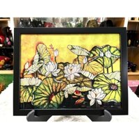 Tranh sơn mài hoa sen cách điệu nền dát vàng size 30x40 cm đủ mẫu