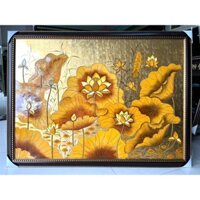 Tranh sơn mài HOA SEN  đắp nổi nền dát vàng cao cấp size 114x153 cm ( size kèm khung)