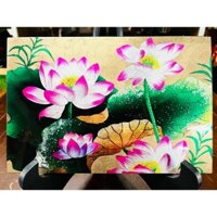 Tranh sơn mài hoa sen, hoa cúc,....dát vàng cao cấp size 20x30 cm trang trí, làm quà tặng ý nghĩa