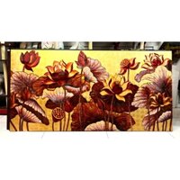Tranh sơn mài HOA SEN nền dát vàng cao cấp size 80x160 cm thích hợp trang trí, làm quà tặng