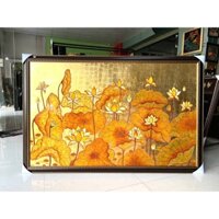 Tranh sơn mài hoa sen, nền dát vàng 174x114 cm hàng xuất khẩu ( tặng kèm khung)