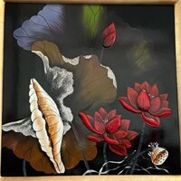 Tranh sơn mài hoa sen size 40x40 cm thích hợp trang trí, làm quà tặng