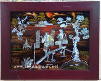 Tranh sơn mài khảm trai- Đồng quê -SM045