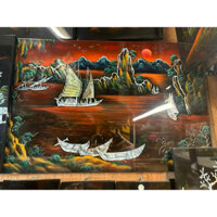 Tranh sơn mài khảm trai hình ảnh đồng quê, chùa một cột, hạ long