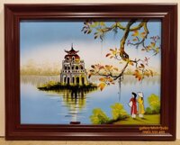 TRANH SƠN MÀI KHẢM TRAI, ỐC- PHONG CẢNH HÀ NỘI - Tháp Rùa  sơn mài