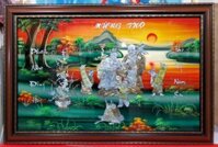 Tranh sơn mài khảm trai,ốc mừng thọ Ông Bà-M61