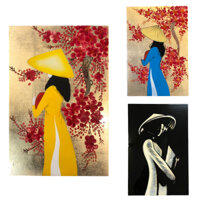 Tranh Sơn Mài Nghệ Thuật Cô Gái Áo Dài Việt Nam 20x30cm